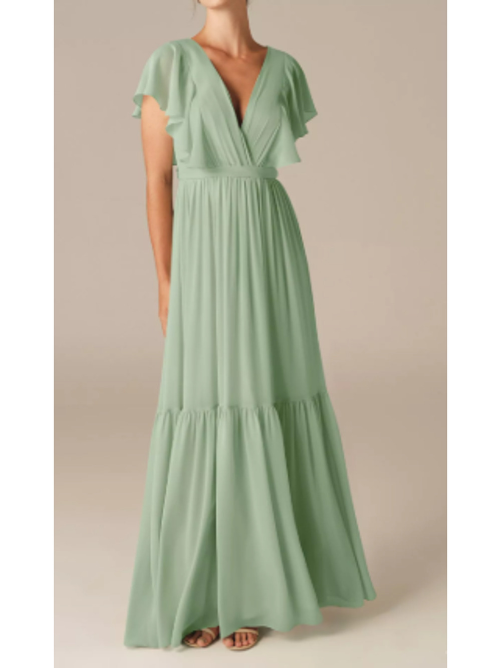 AW BRIDAL 4 S sage green Lars chiffon bridesmaid party gala maxi dress NEW 0B7